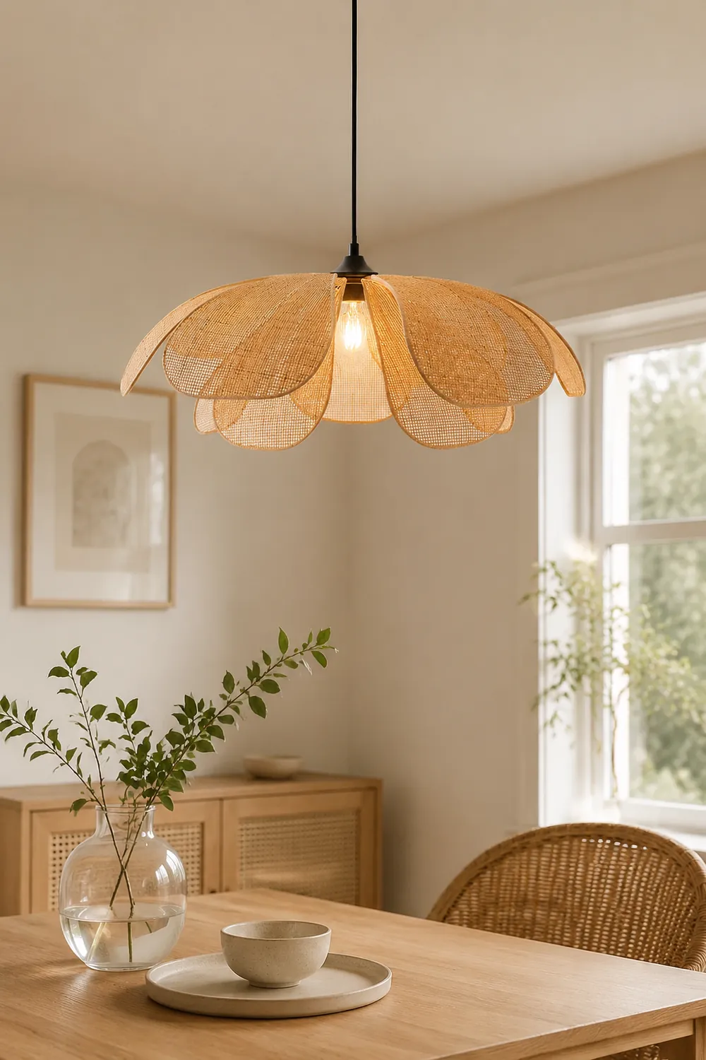 Rattan Petal Rustic Lamp Shade Pendant Light - Lumpaz