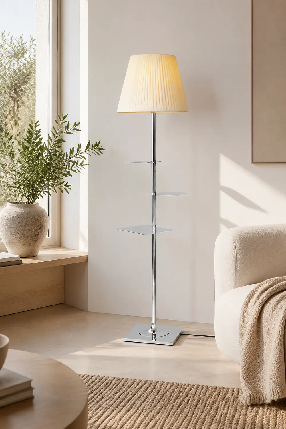 Chrome Prism Side Table Floor Lamp - Lumpaz