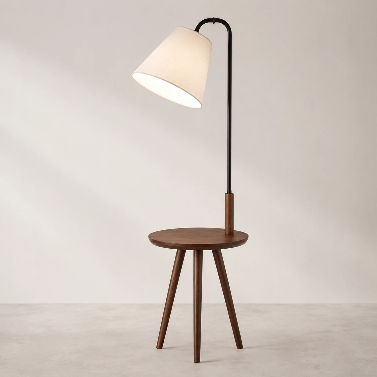 Nordlux Holz Tea Table Textil Stehleuchte, Weiß/Schwarz/Walnuss - Lumpaz