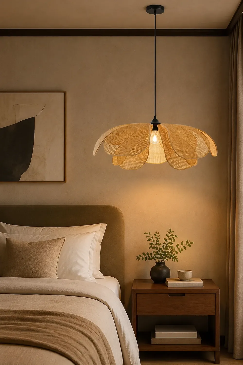 Rattan Petal Rustic Lamp Shade Pendant Light - Lumpaz