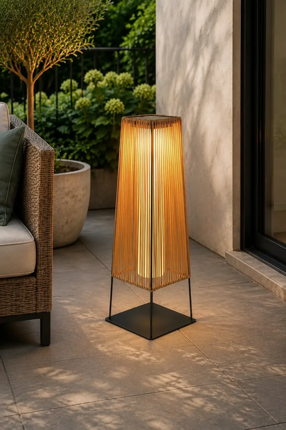 Plastic Rattan Outdoor Post Light with Solar Panel - Lumpaz