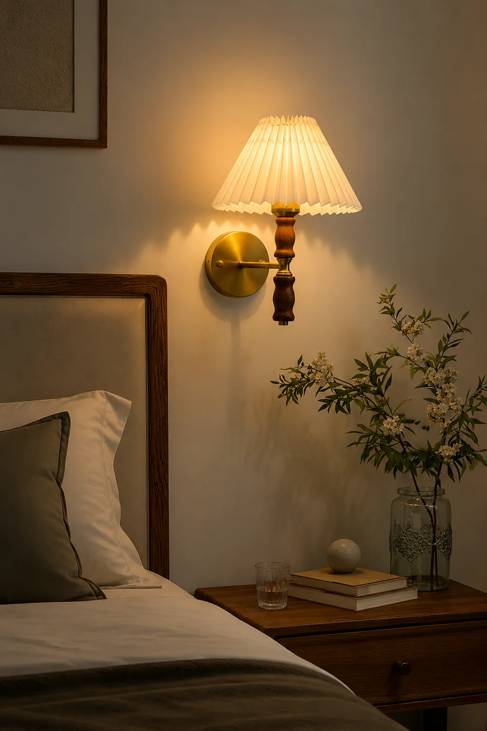 Pleated Walnut Wall Light - Lumpaz