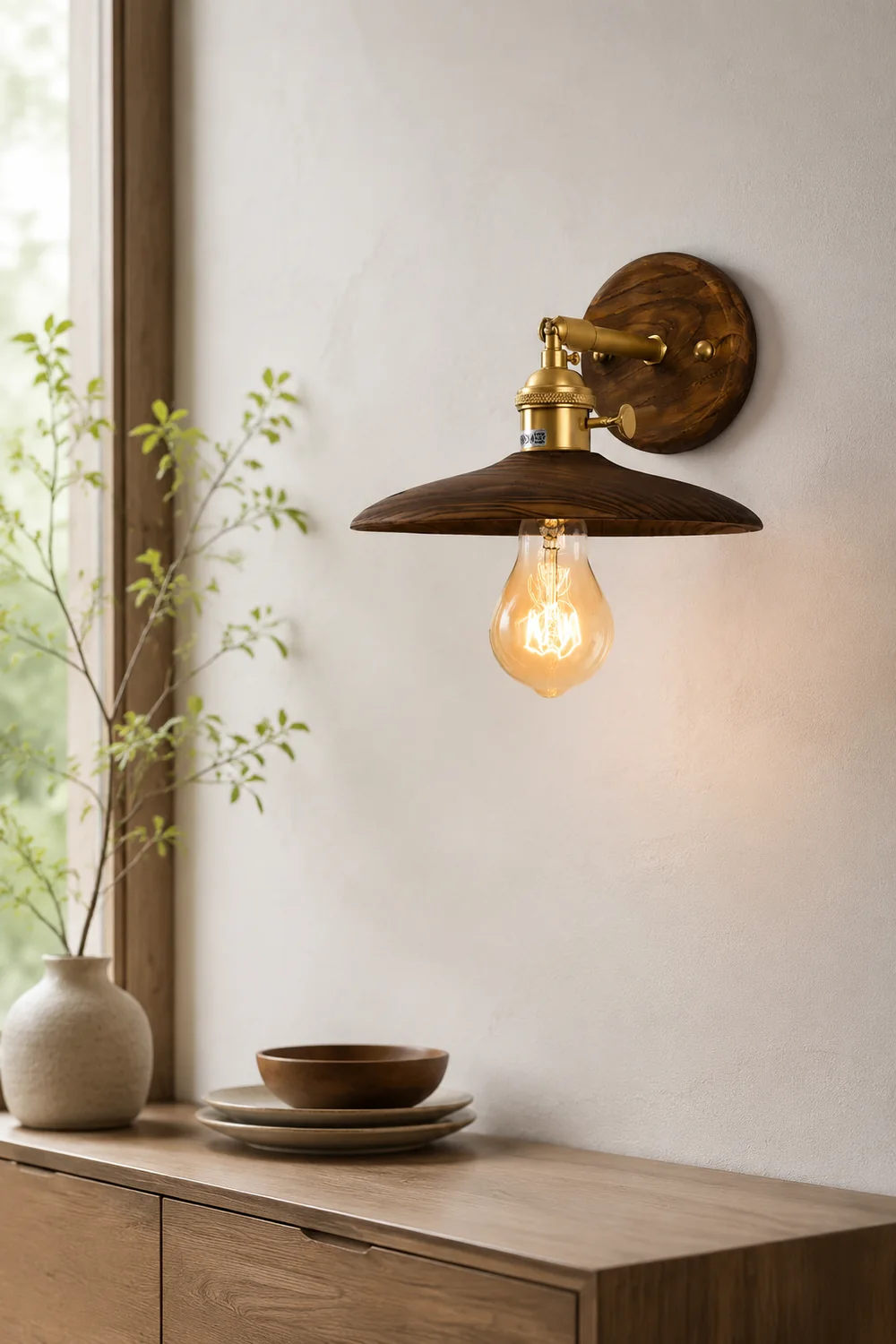 Walnut Flared Wall Light - Lumpaz