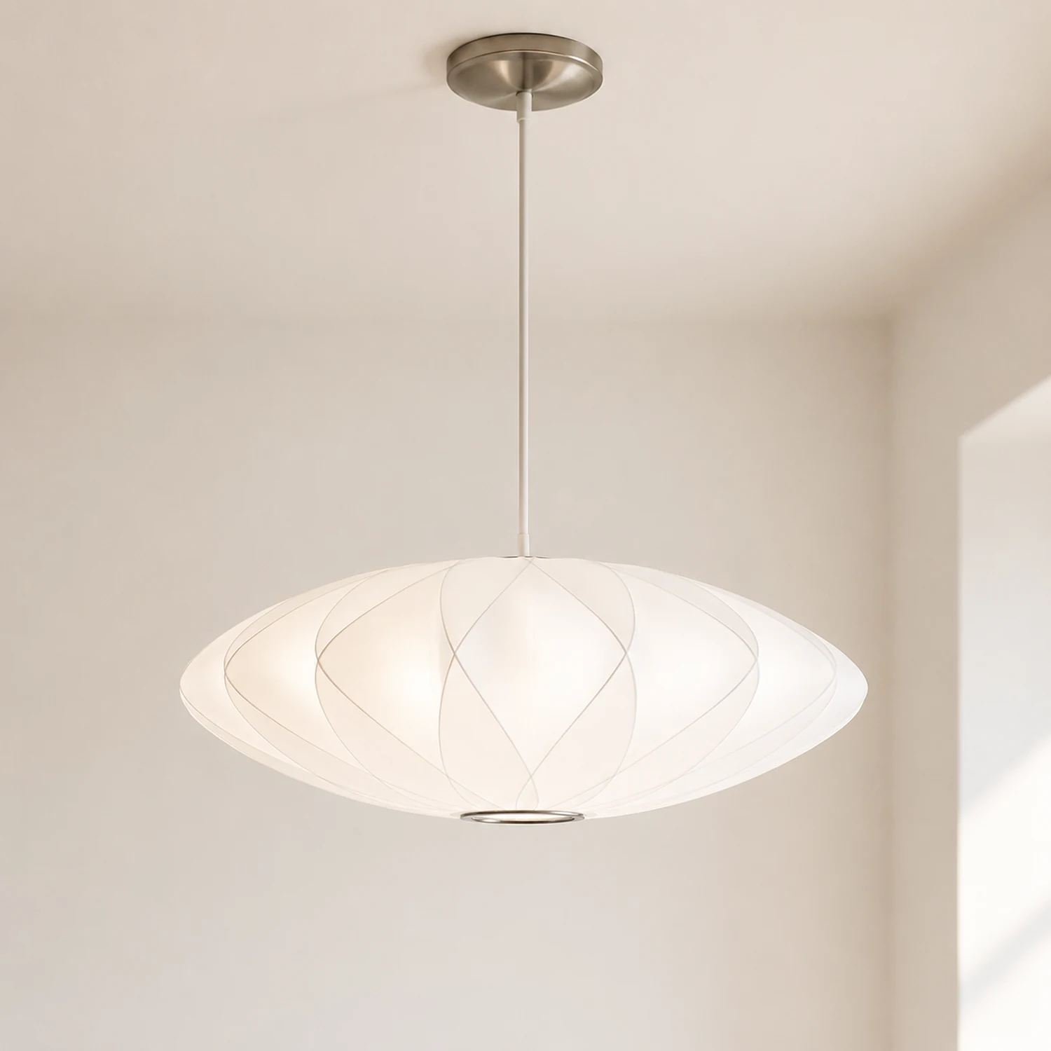 Nordic White Lantern Saucer Pendant Light For Living Room - Lumpaz
