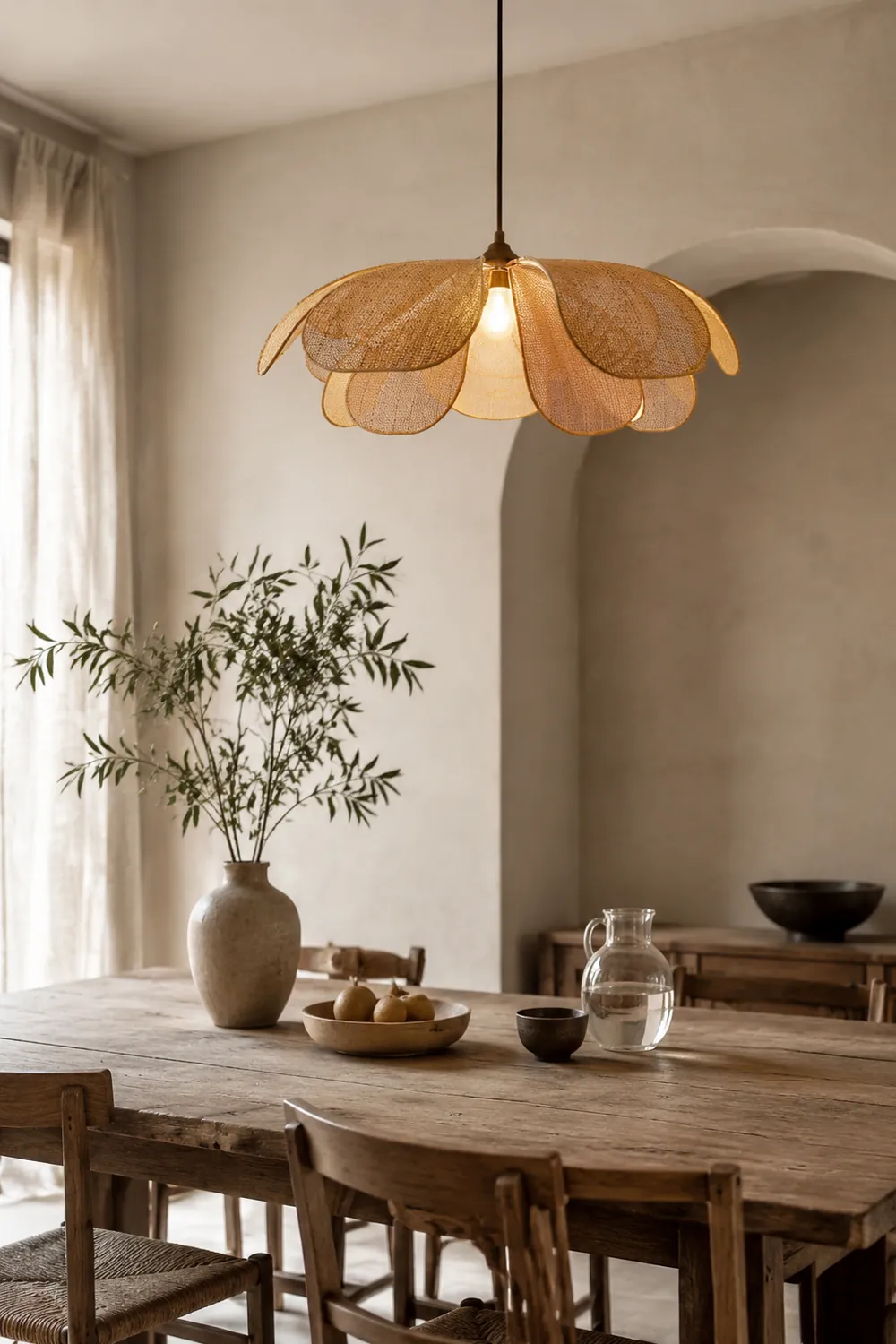 Rattan Petal Rustic Lamp Shade Pendant Light - Lumpaz