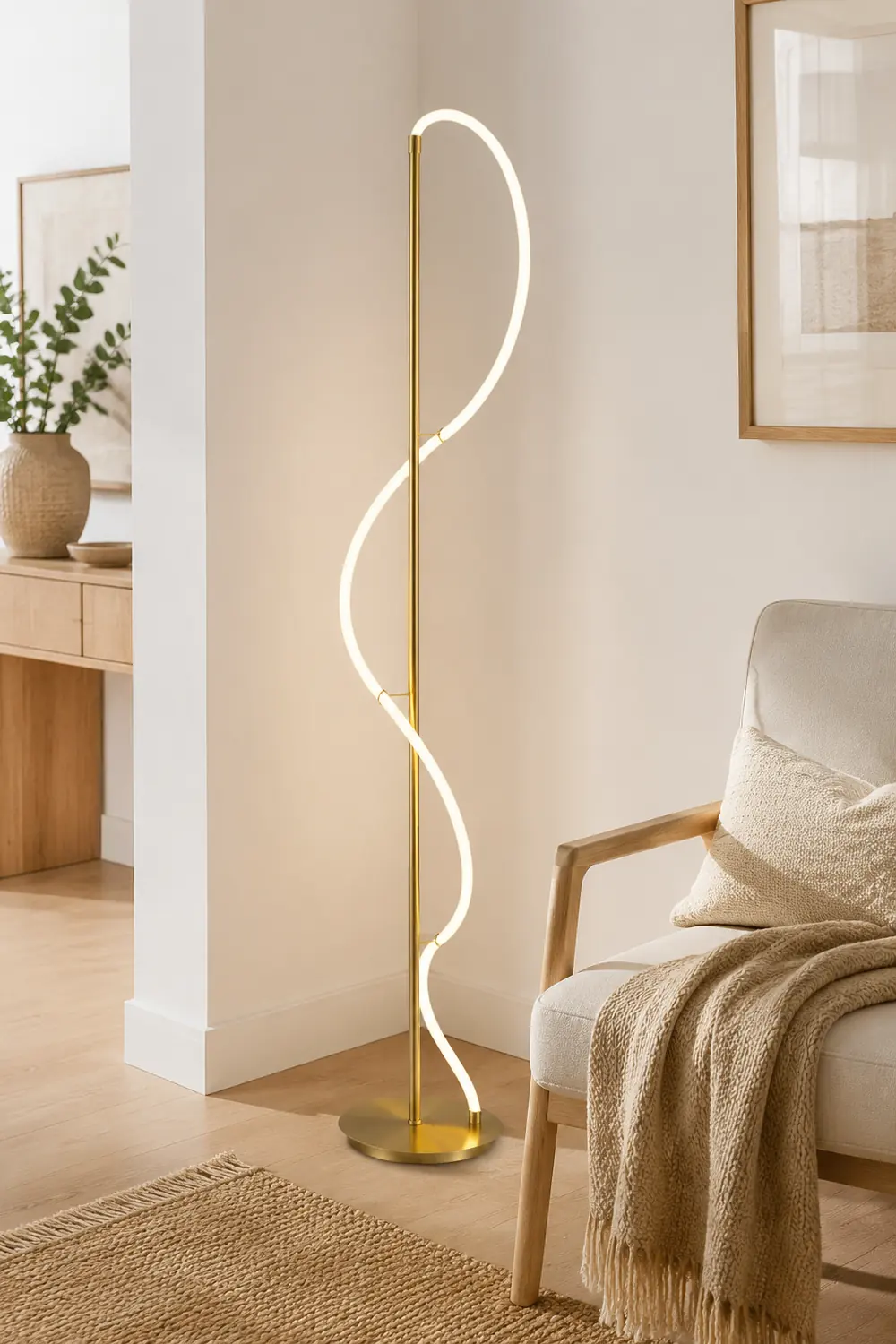 Design LED Stehlampe&Tischlampe Weiß&Gold Schlaf/Wohnzimmer Messing - Lumpaz