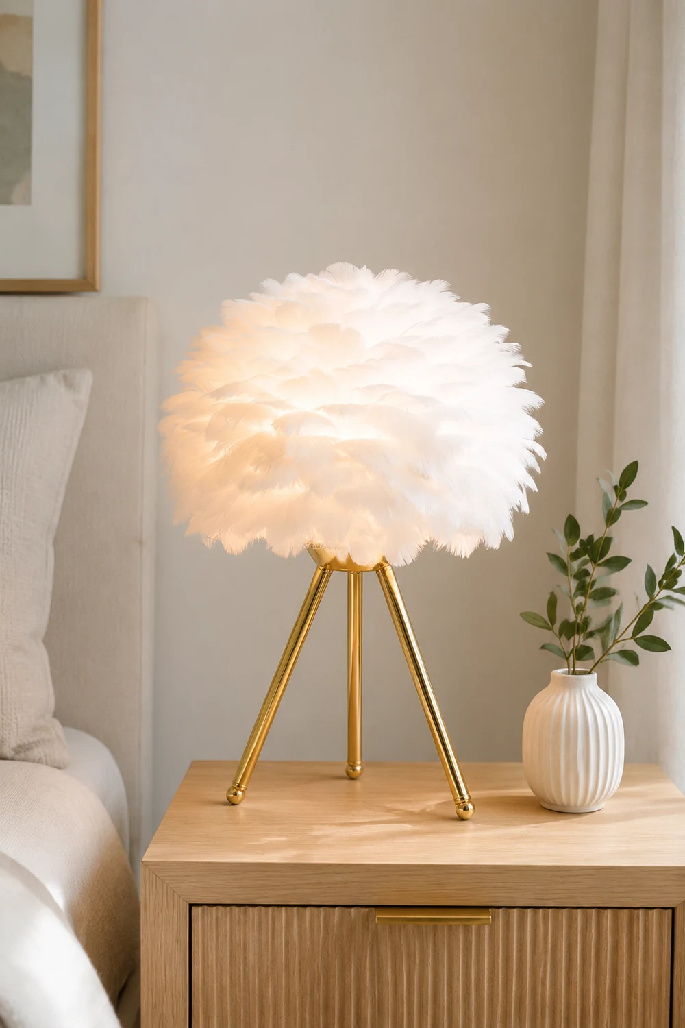 O'Moore Boho Design LED Stehlampe Weiß/Rosa/Grau/Dunkelrosa Wohn/Schlafzimmer Metall/Feder - Lumpaz
