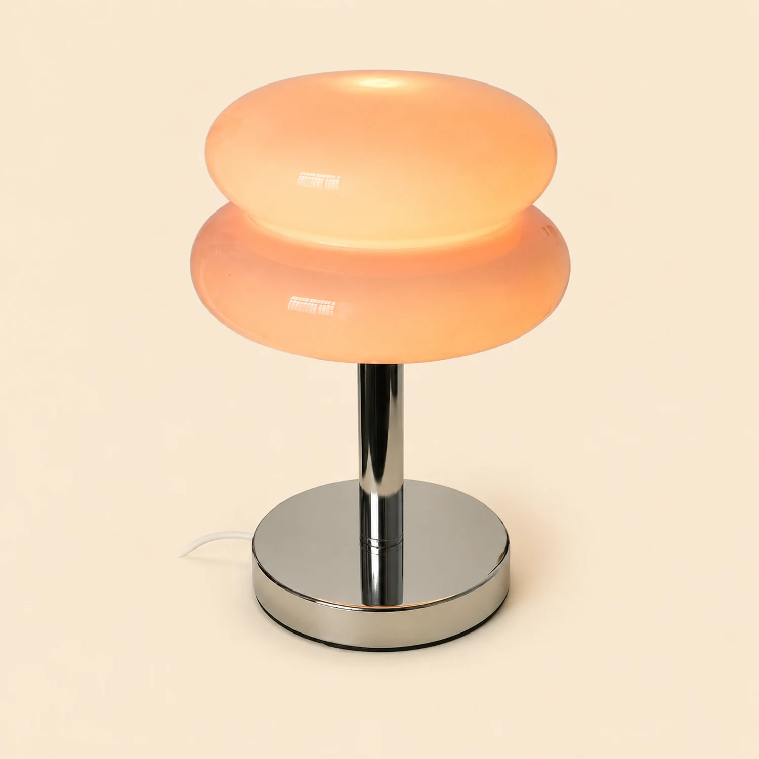 Morandi Modern Rund LED Tischlampe Weiß/Beige/Rosa Wohn/Schlafzimmer Metall&Glas 28CM Lang - Lumpaz