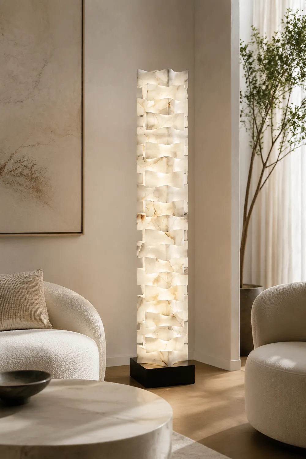Stacked Alabaster Squares Floor Lamp - Lumpaz