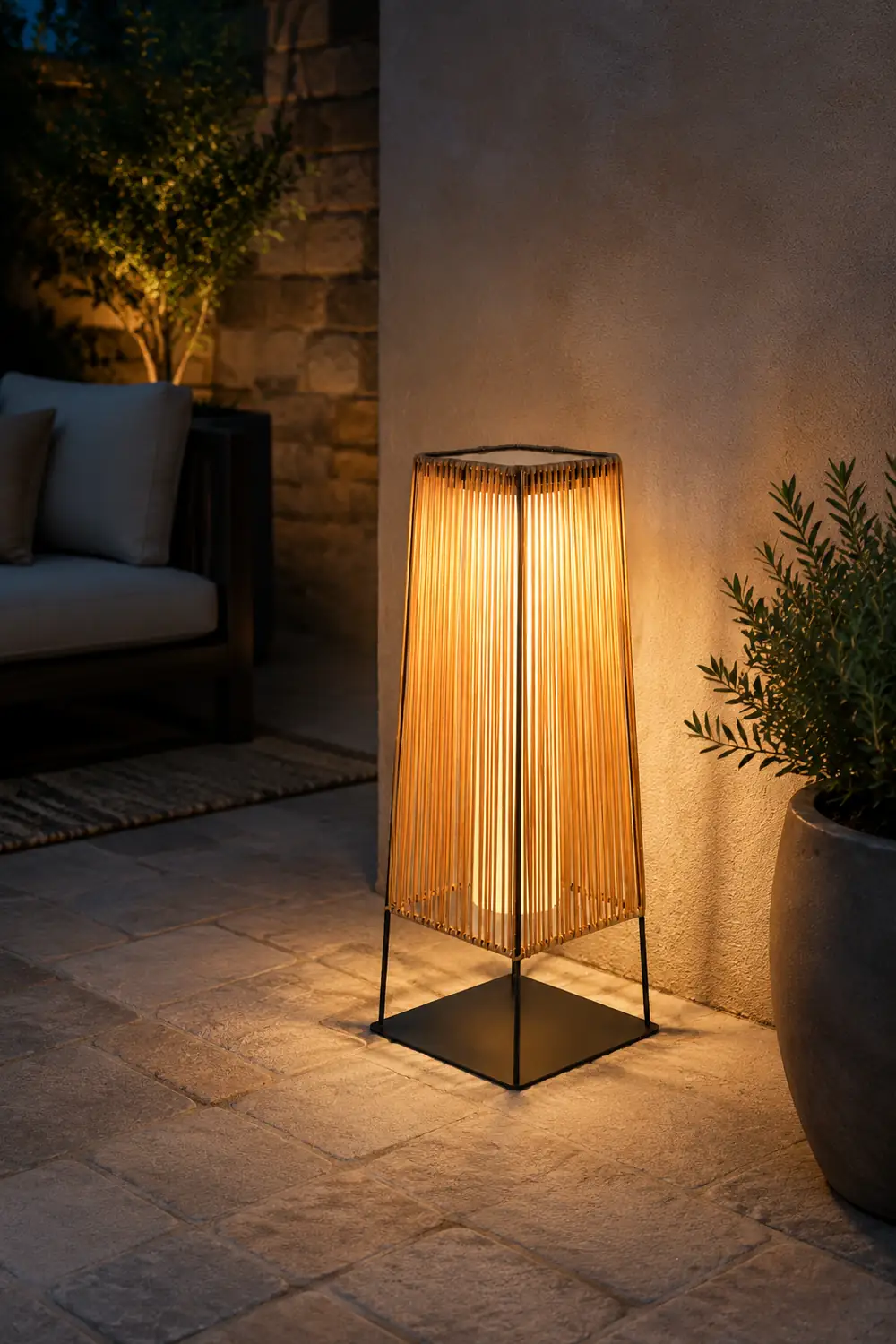Plastic Rattan Outdoor Post Light with Solar Panel - Lumpaz