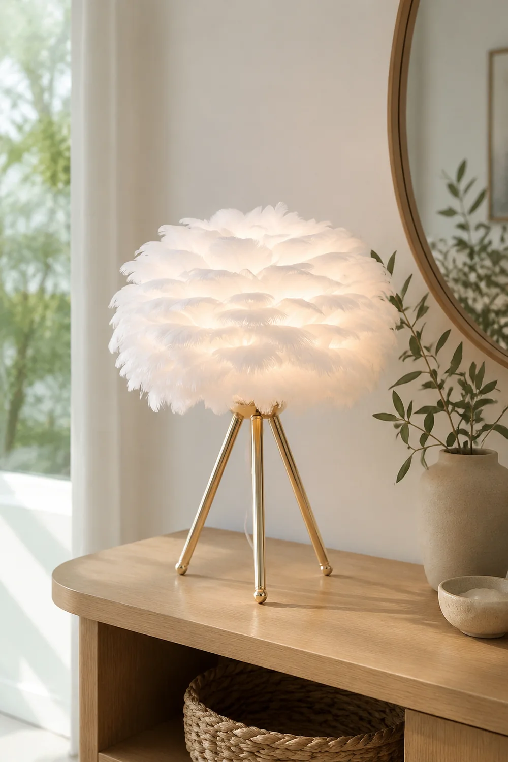 O'Moore Boho Design LED Stehlampe Weiß/Rosa/Grau/Dunkelrosa Wohn/Schlafzimmer Metall/Feder - Lumpaz