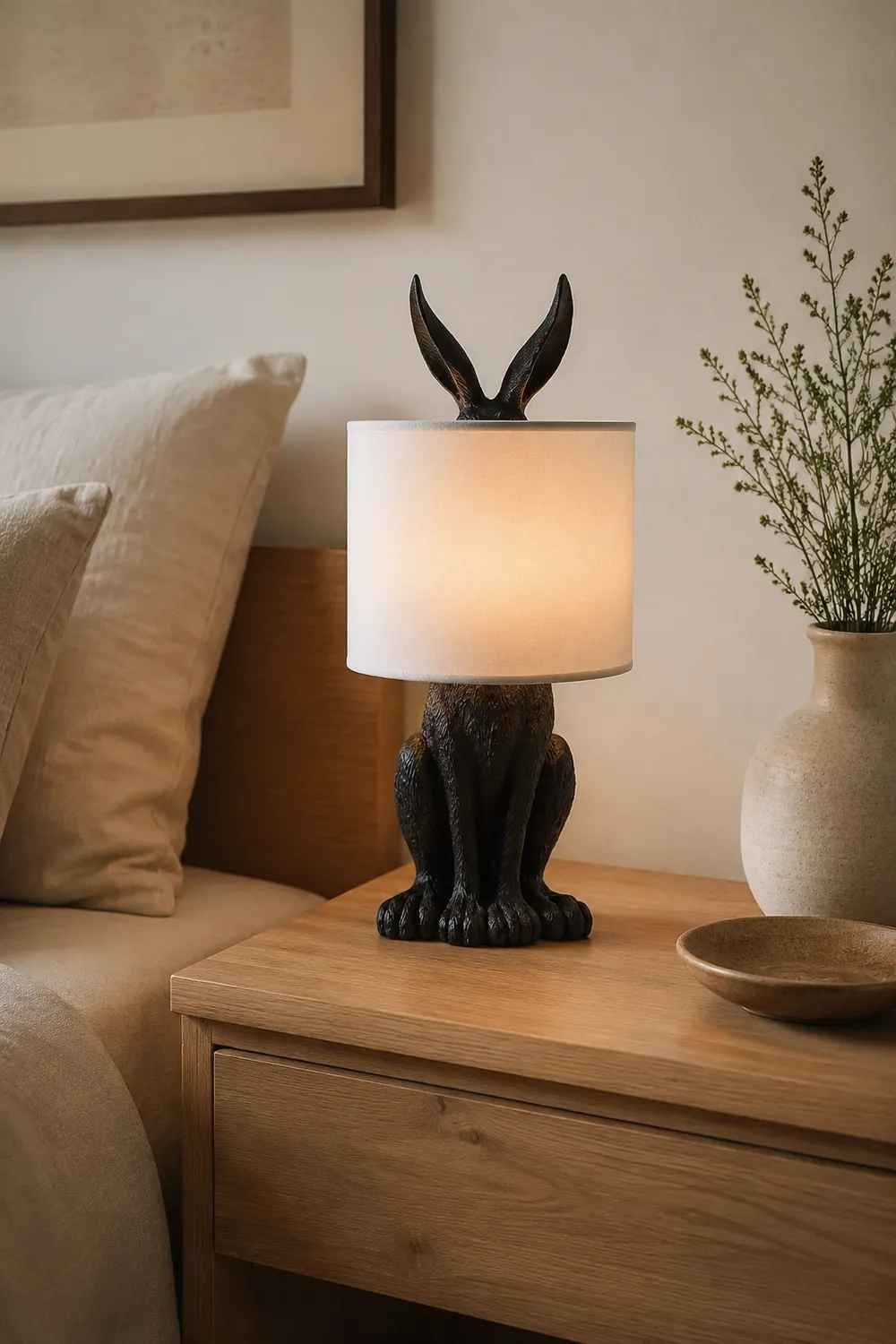 Alice Kaninchen Zylinder Tischlampe Metall, Schwarz/Weiß/Gold - Lumpaz