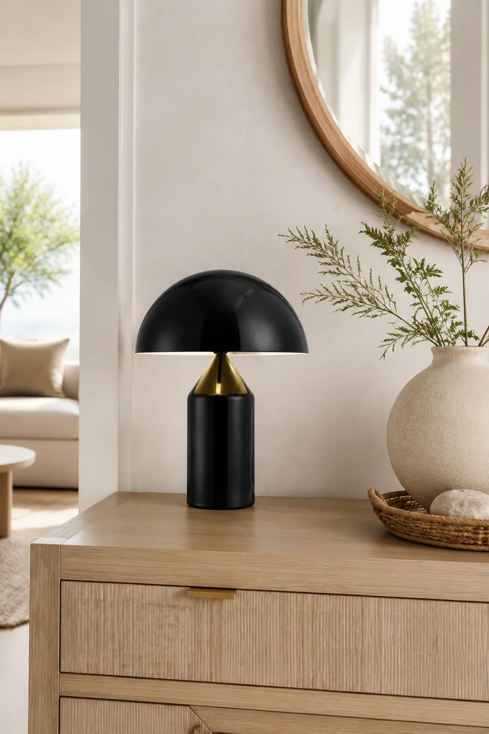 Salgado Tischleuchte Pilz Modern, Metall, Schwarz/Weiß/Gold, Esszimmer - Lumpaz