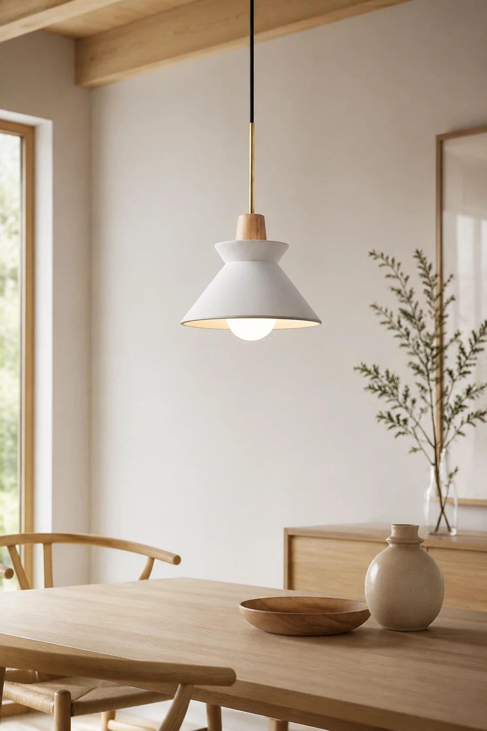 Modern White Concrete Cone Pendant Light - Lumpaz