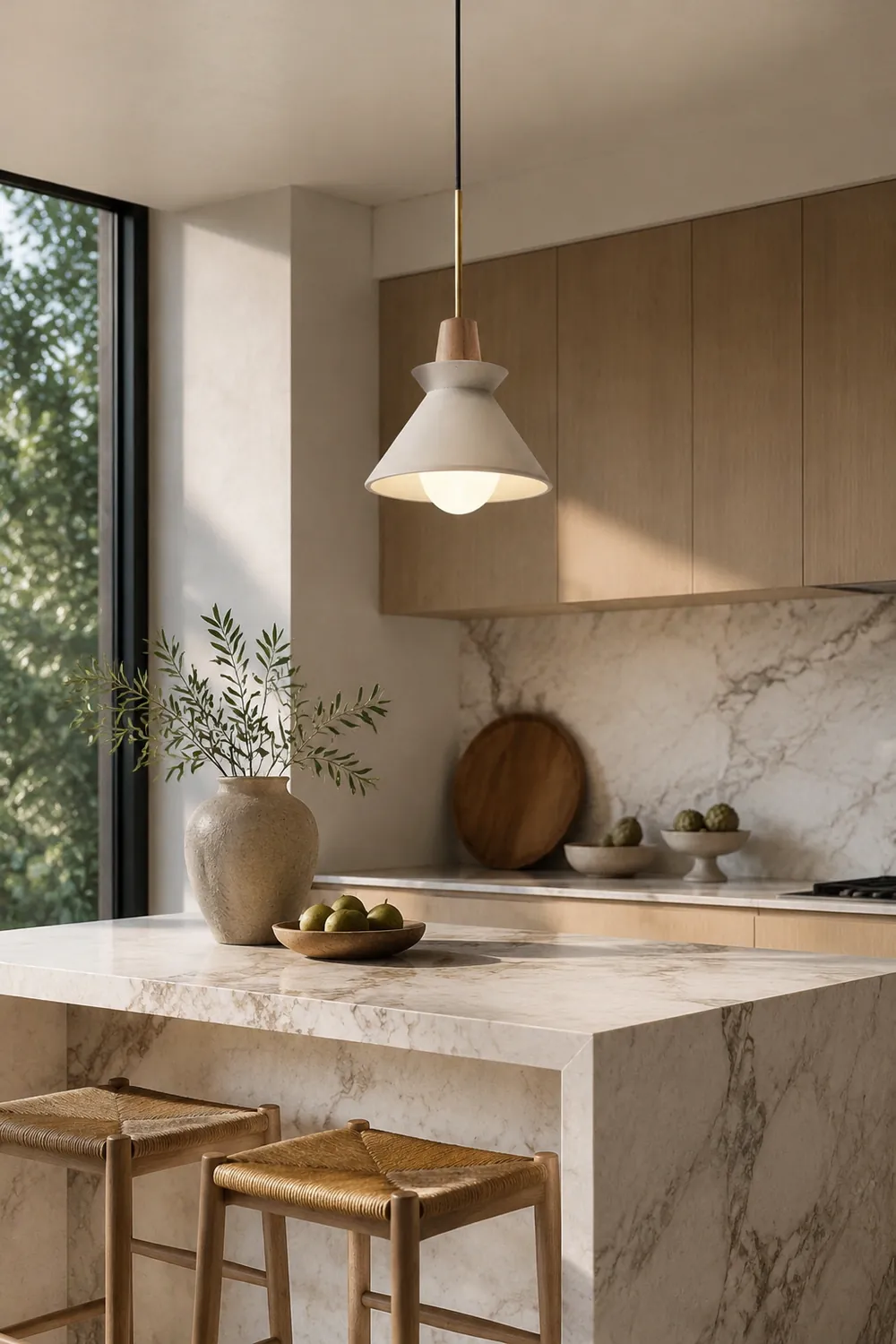 Modern White Concrete Cone Pendant Light - Lumpaz