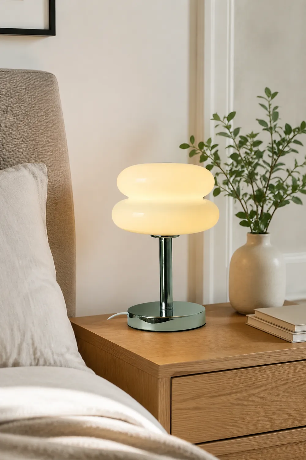 Morandi Modern Rund LED Tischlampe Weiß/Beige/Rosa Wohn/Schlafzimmer Metall&Glas 28CM Lang - Lumpaz