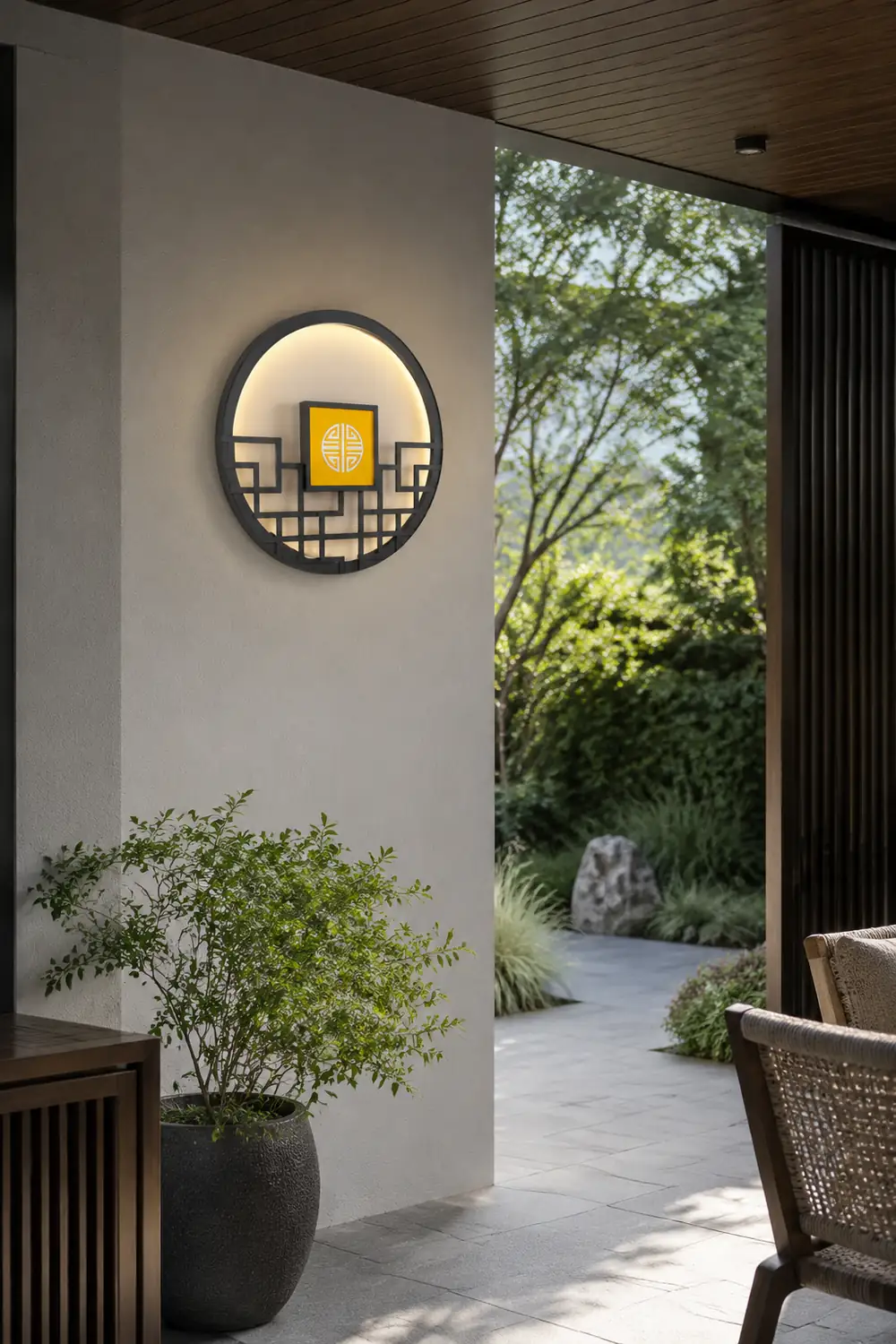Asian Style Round Garden Wall Light - Lumpaz
