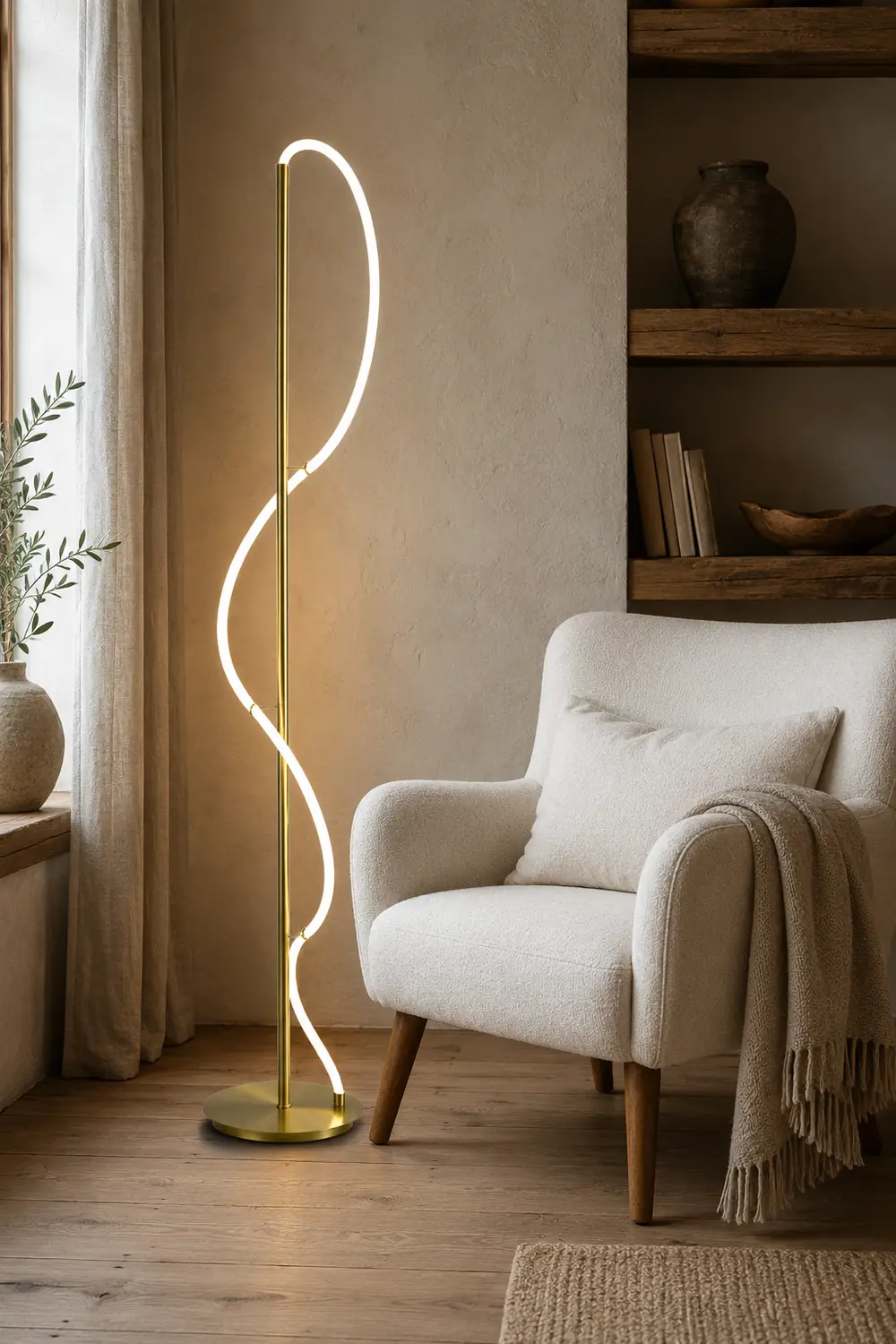 Design LED Stehlampe&Tischlampe Weiß&Gold Schlaf/Wohnzimmer Messing - Lumpaz