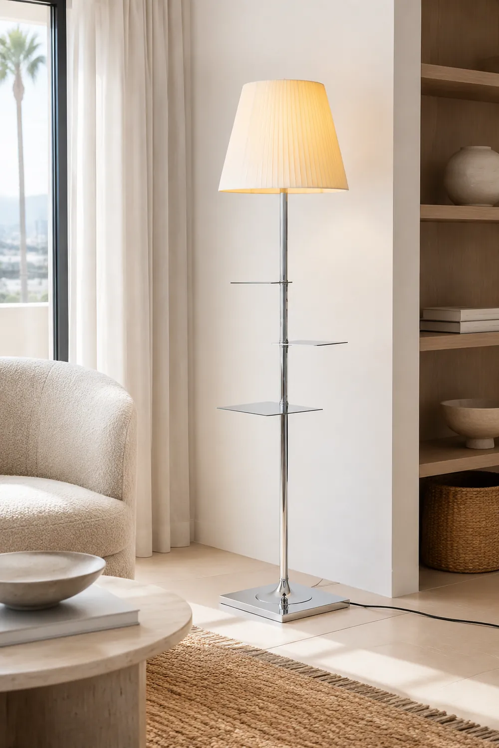 Chrome Prism Side Table Floor Lamp - Lumpaz