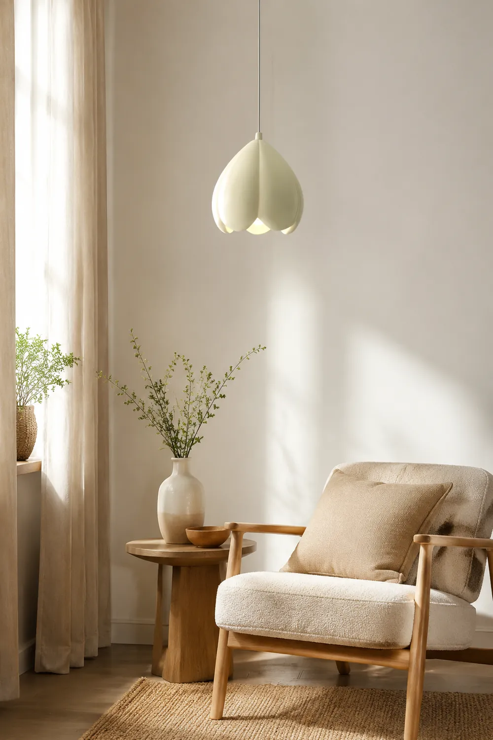 French Style Creamy Hanging Lamp Rustic Nature-Inspired Design Pendant Light - Lumpaz