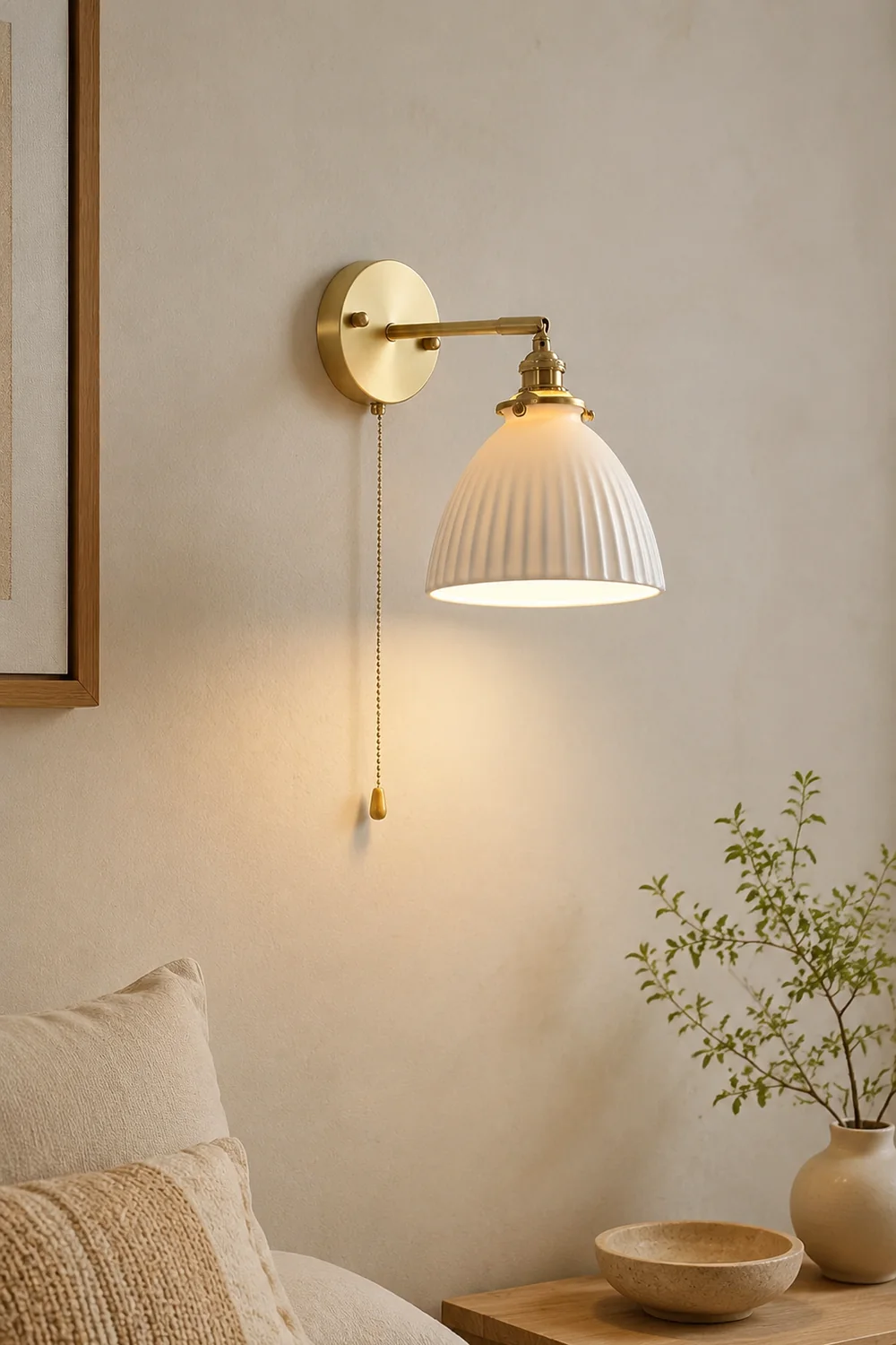 Brass Pleated Ceramic Wall Lamp - Lumpaz