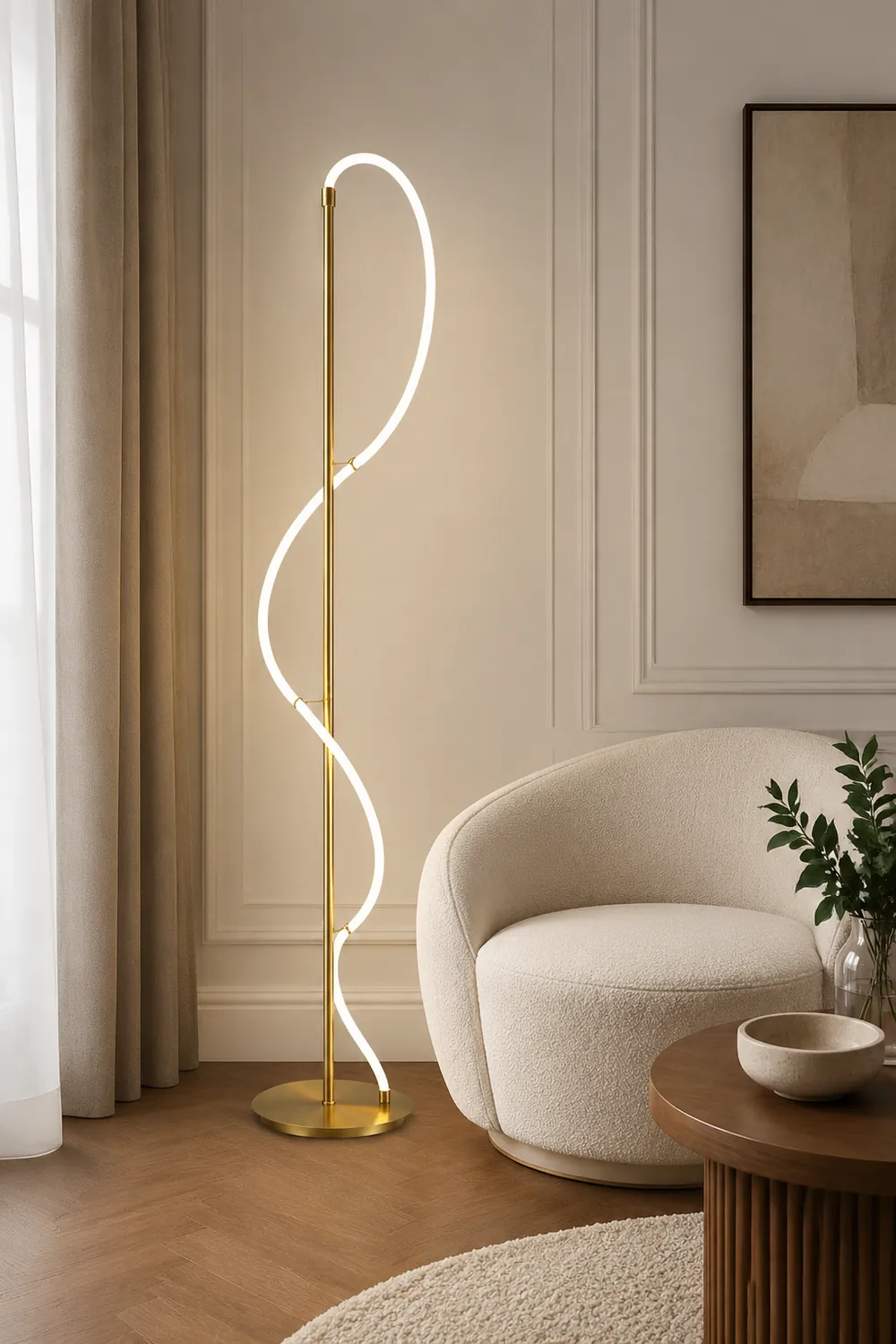 Design LED Stehlampe&Tischlampe Weiß&Gold Schlaf/Wohnzimmer Messing - Lumpaz