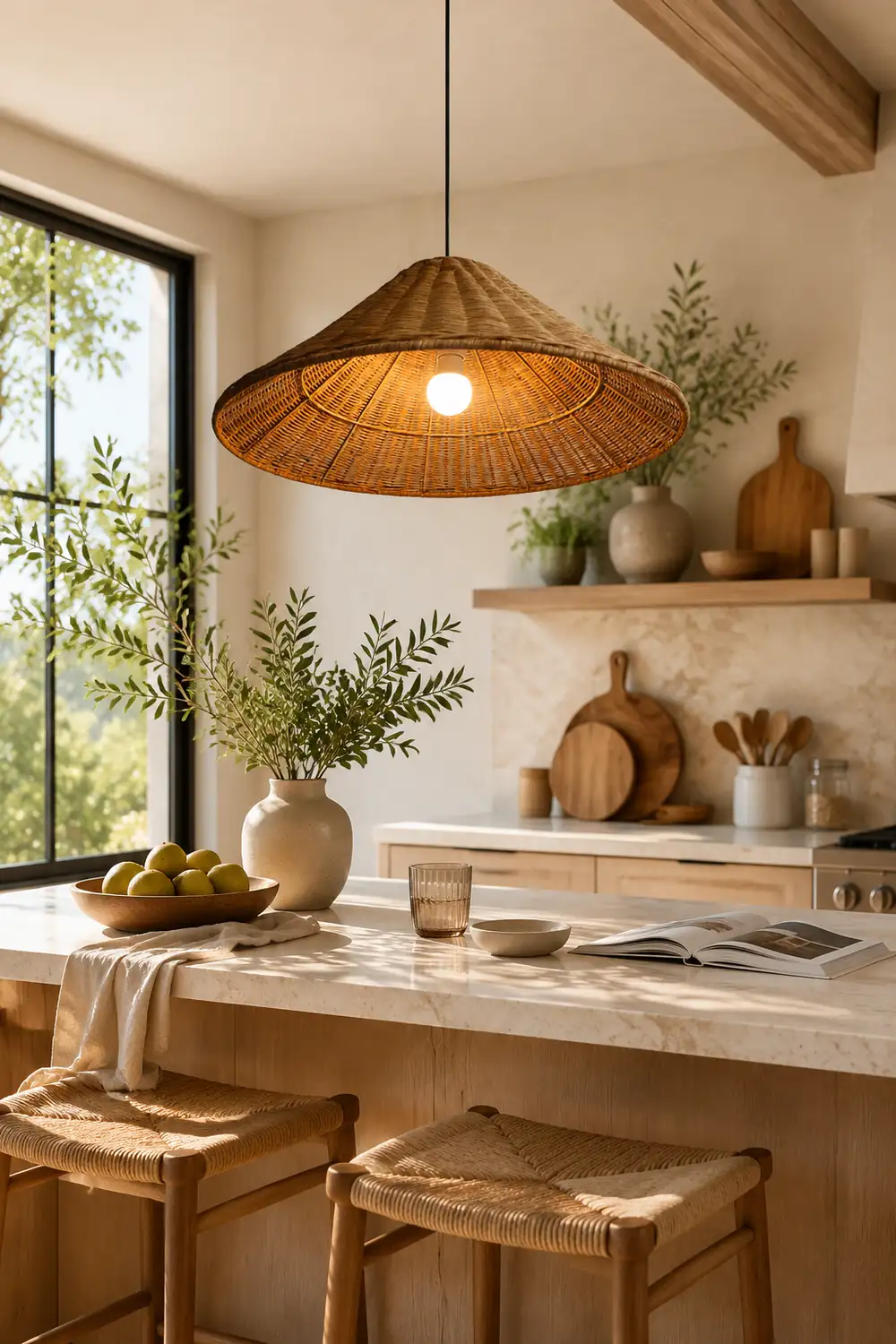 Retro Woven Rattan Cone Pendant Light - Lumpaz