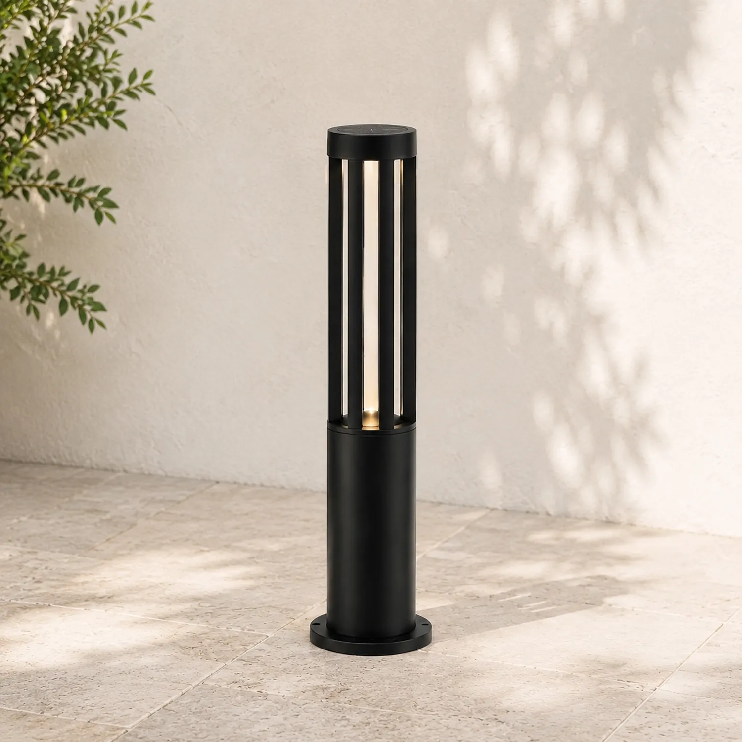Black Cylindrical Garden Outdoor Light with Solar Panel - Lumpaz