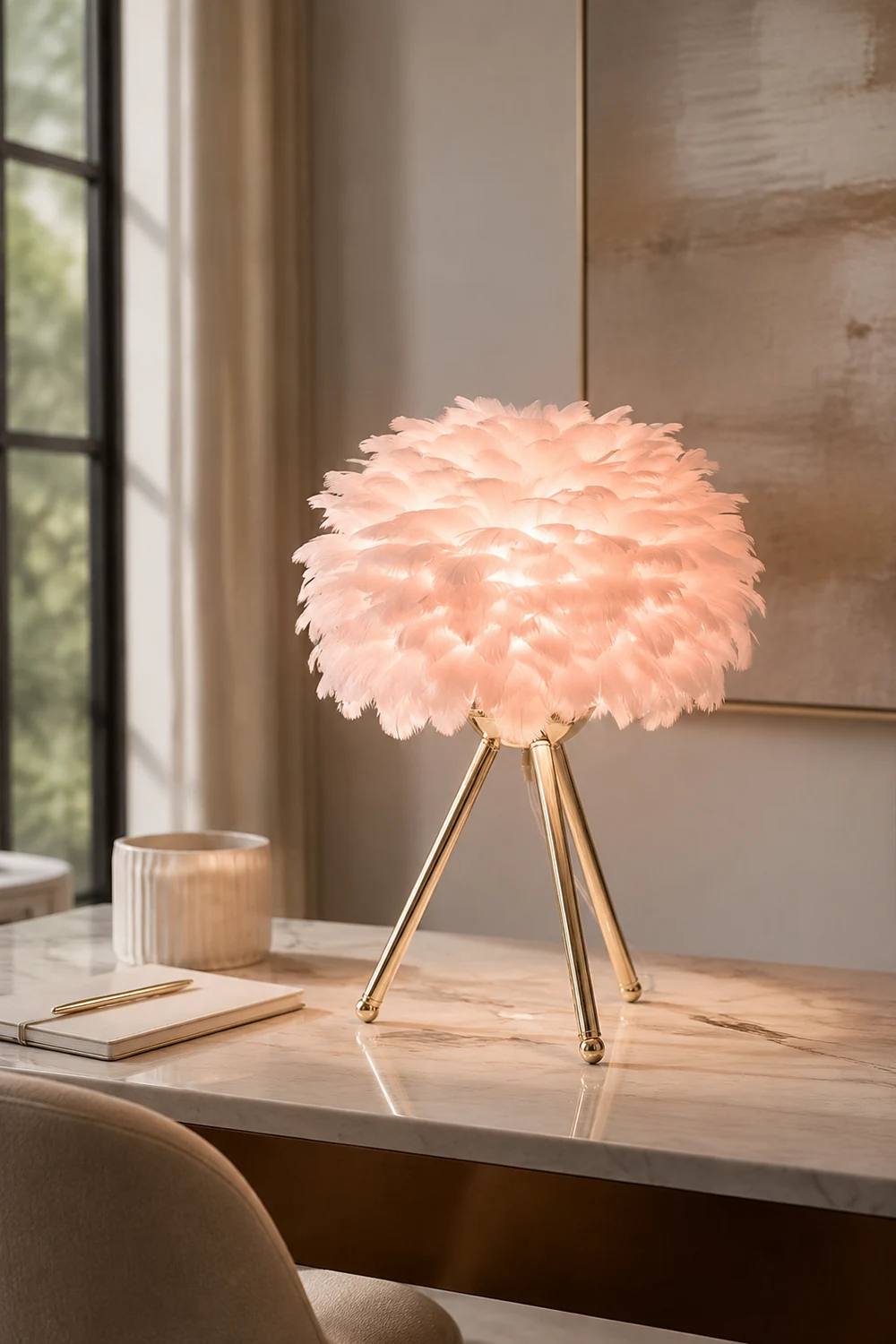 O'Moore Boho Design LED Stehlampe Weiß/Rosa/Grau/Dunkelrosa Wohn/Schlafzimmer Metall/Feder - Lumpaz