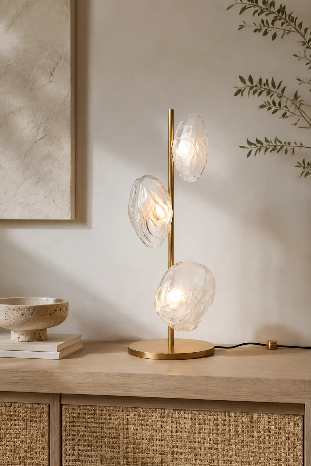 Byres Designer Unregelmäßige Metall/Keramik Tischlampe, Gold/Klar/Grau/Schwarz - Lumpaz