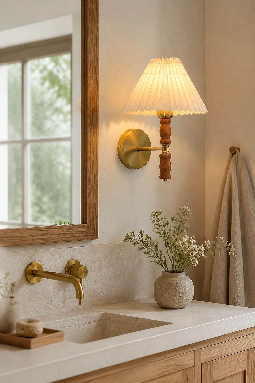 Pleated Walnut Wall Light - Lumpaz