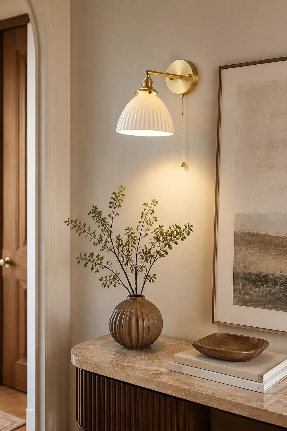 Brass Pleated Ceramic Wall Lamp - Lumpaz