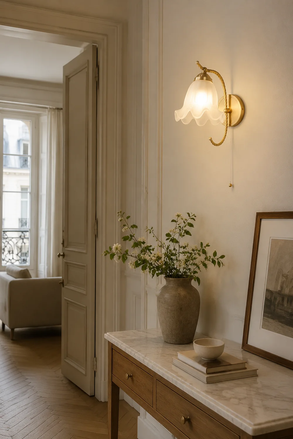 Curved Gooseneck Brass Glass Sconce - Lumpaz