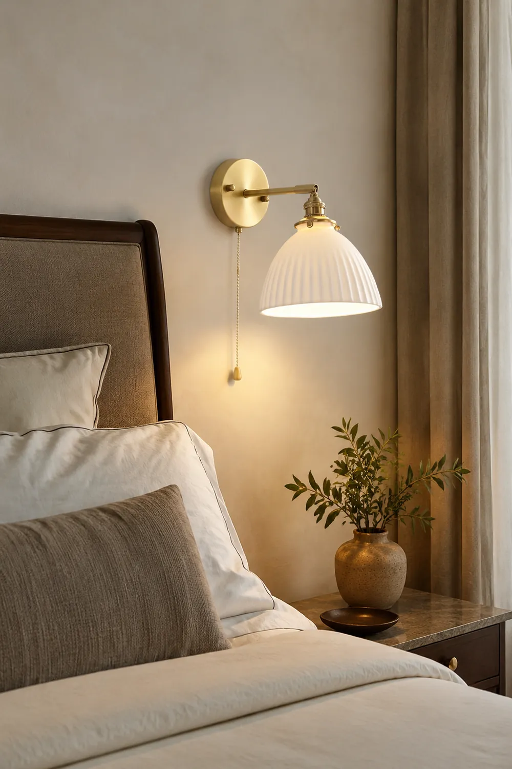 Brass Pleated Ceramic Wall Lamp - Lumpaz