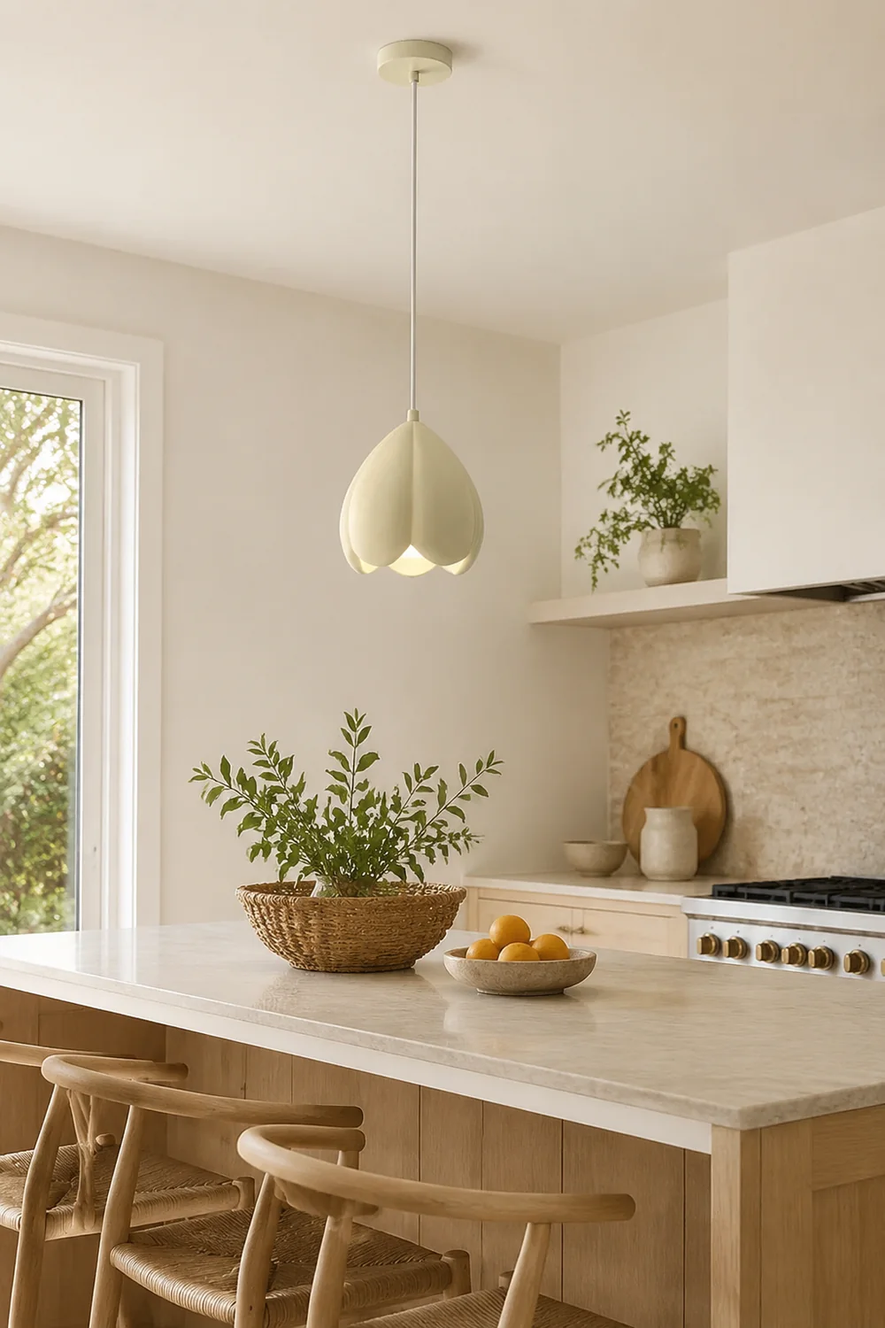 French Style Creamy Hanging Lamp Rustic Nature-Inspired Design Pendant Light - Lumpaz