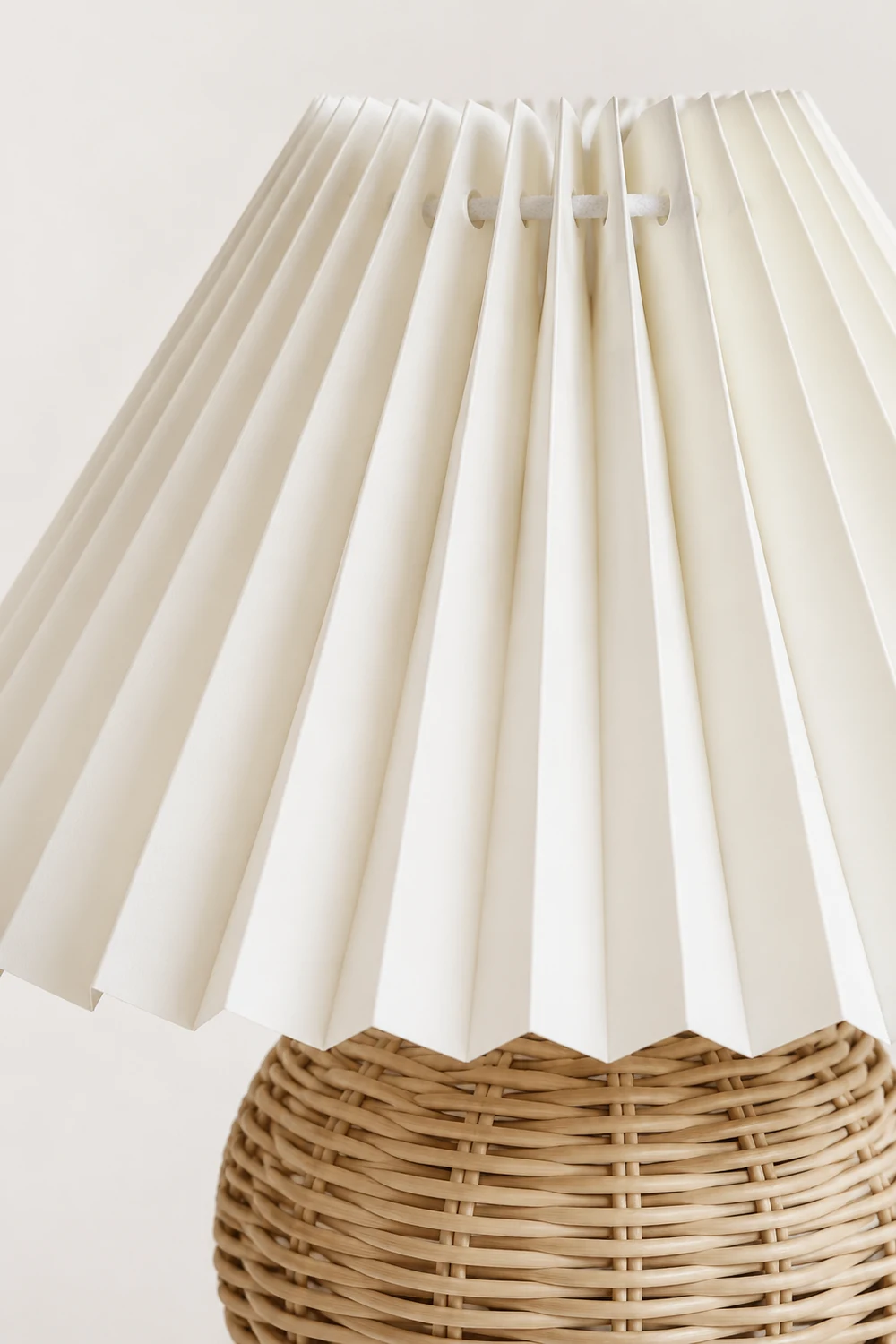 Ozawa Vintage Nachttischlampe, Creme/Beige/Weiß, Rattan/Holz/Keramik - Lumpaz