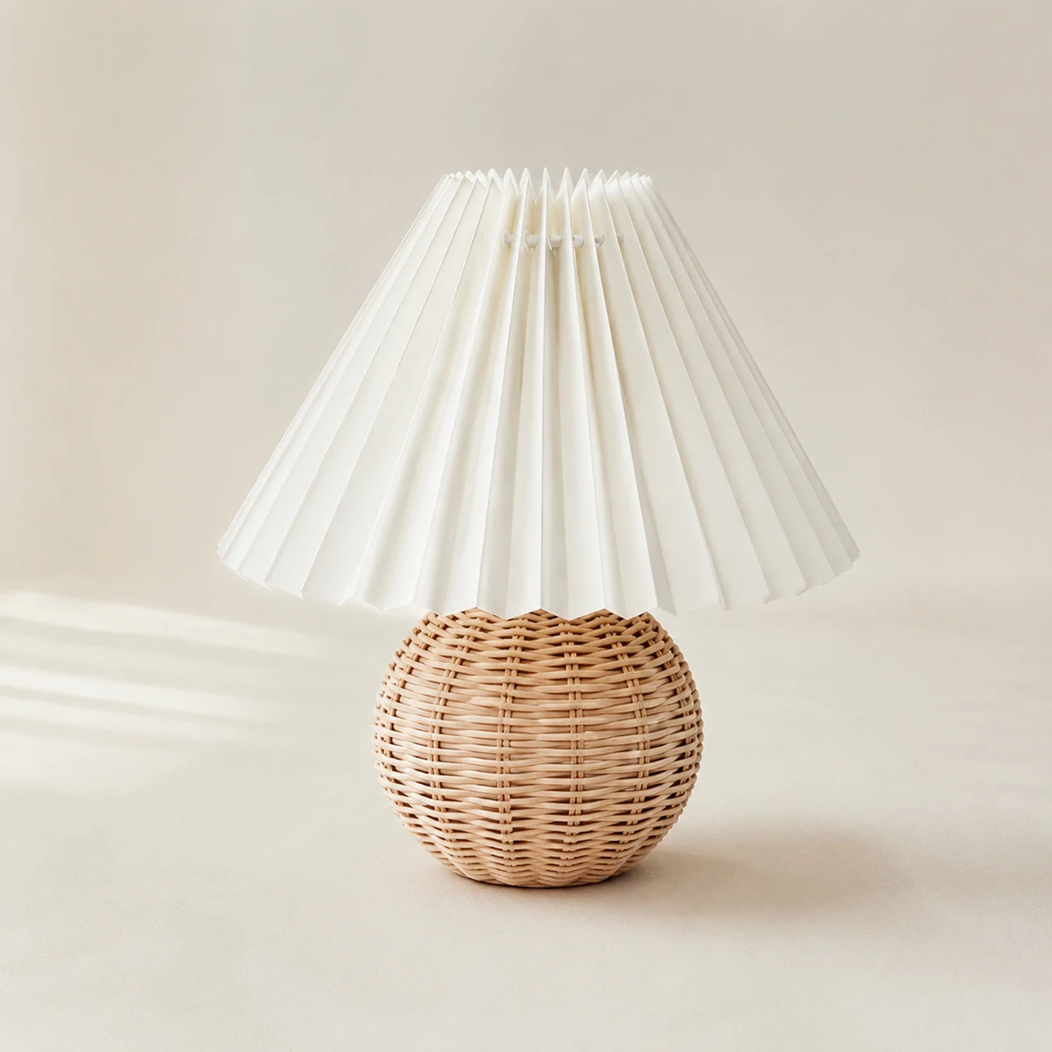 Ozawa Vintage Nachttischlampe, Creme/Beige/Weiß, Rattan/Holz/Keramik - Lumpaz