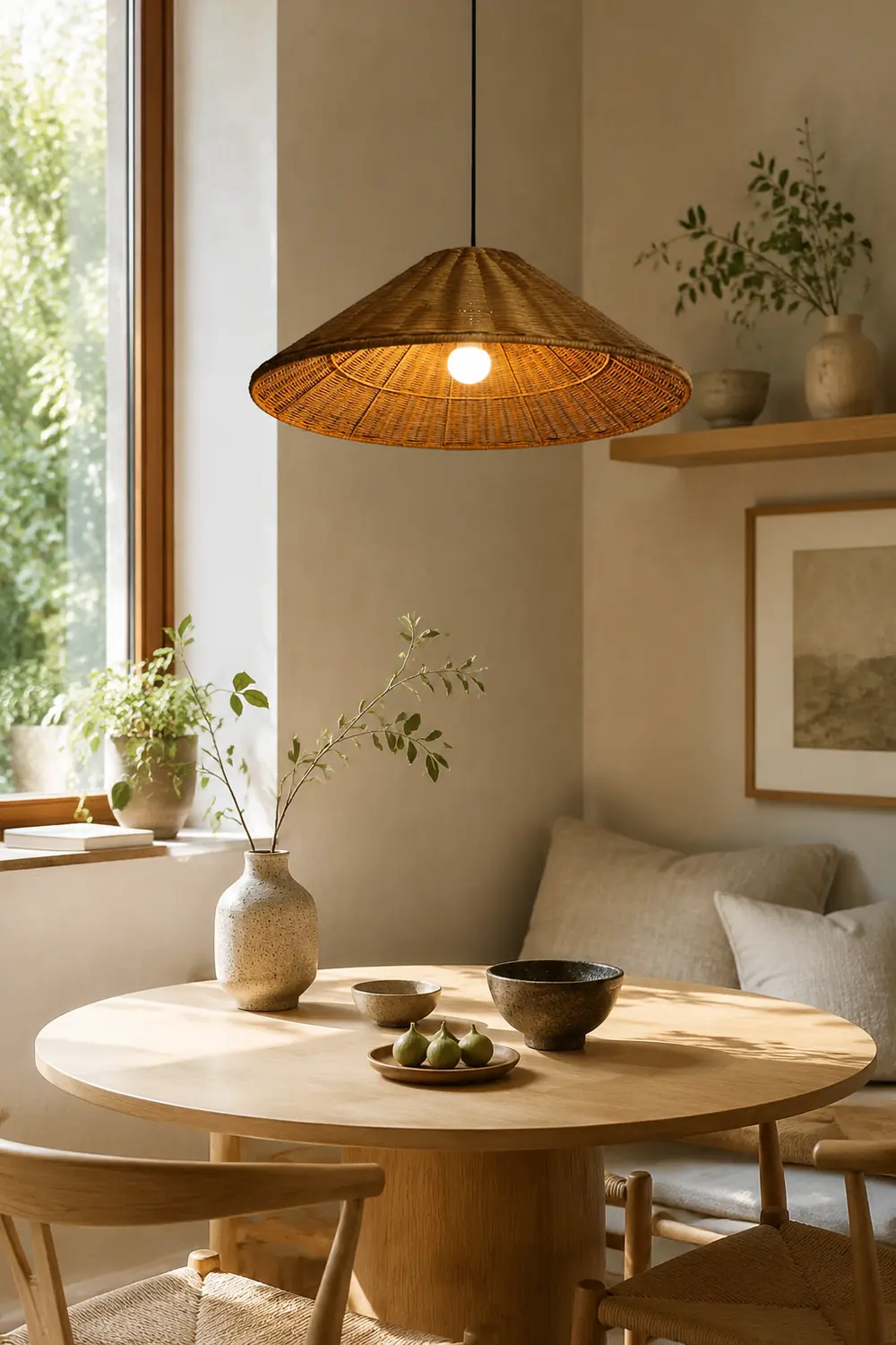 Retro Woven Rattan Cone Pendant Light - Lumpaz