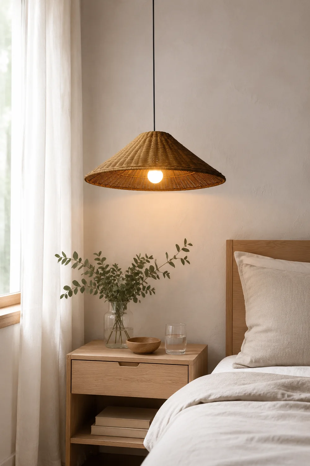 Retro Woven Rattan Cone Pendant Light - Lumpaz