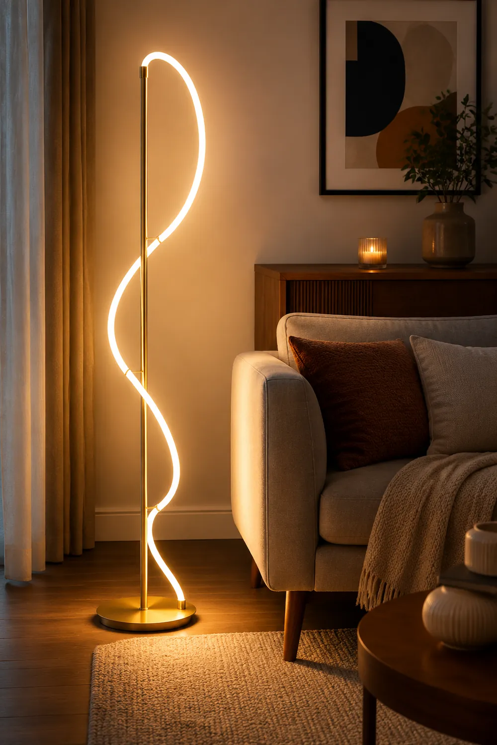 Design LED Stehlampe&Tischlampe Weiß&Gold Schlaf/Wohnzimmer Messing - Lumpaz