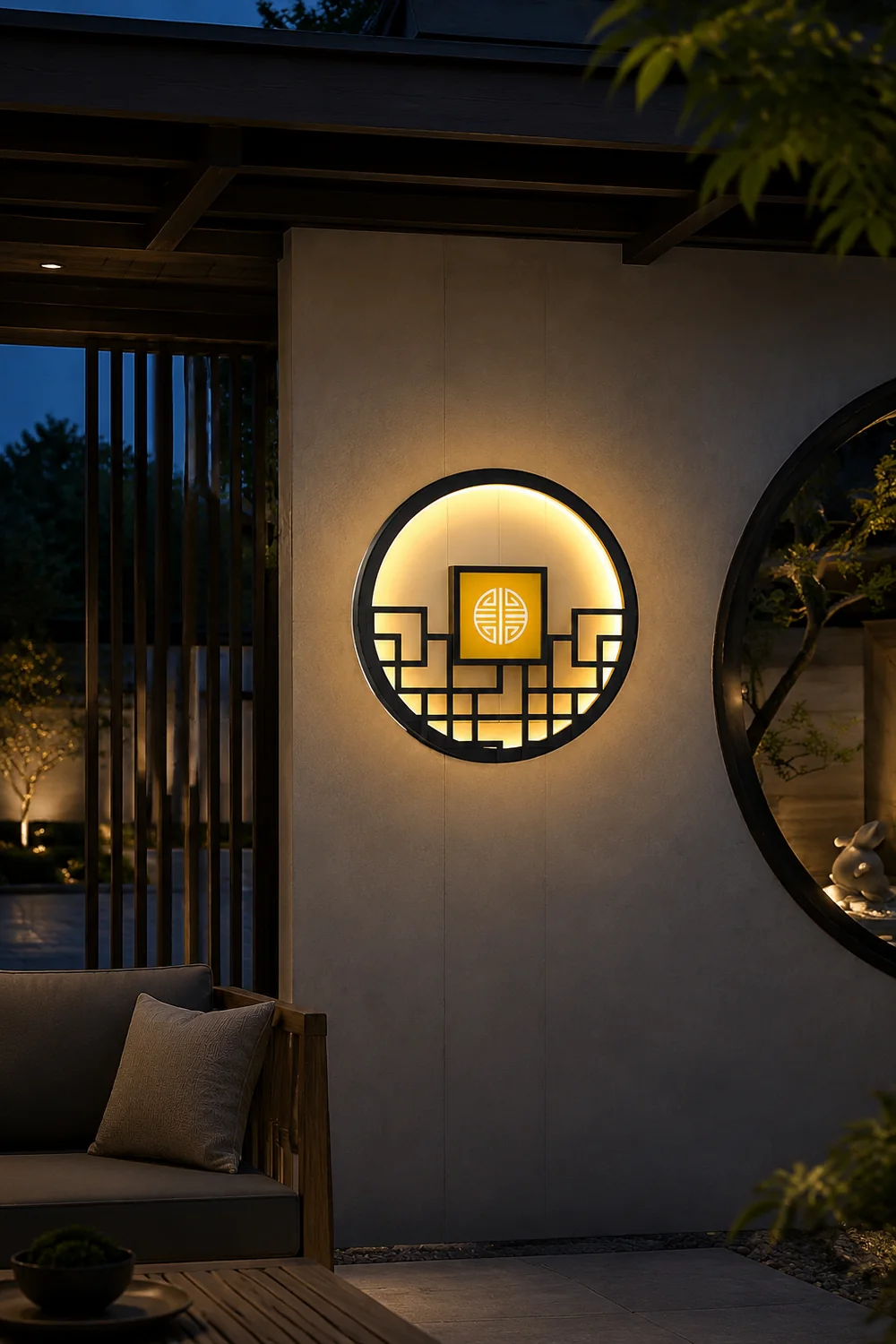 Asian Style Round Garden Wall Light - Lumpaz
