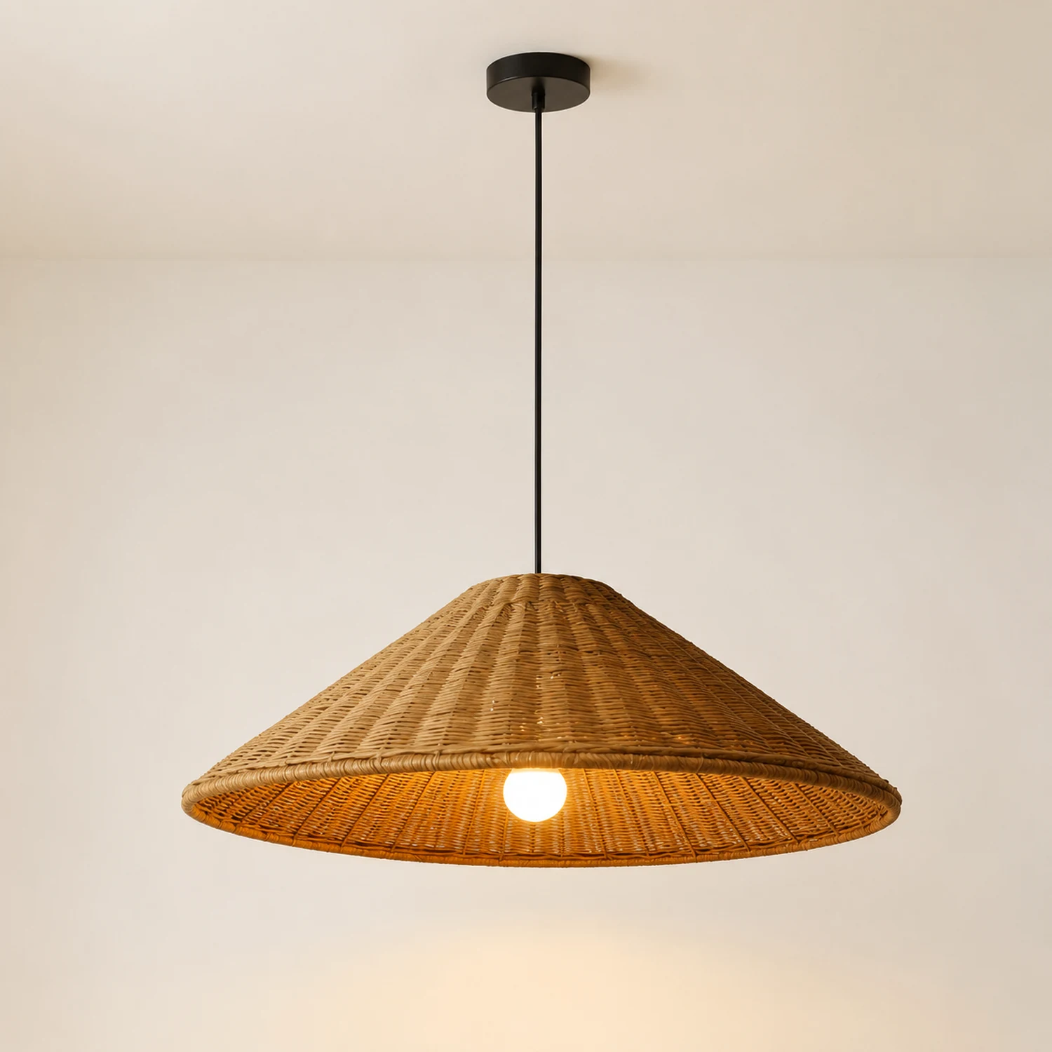 Retro Woven Rattan Cone Pendant Light - Lumpaz