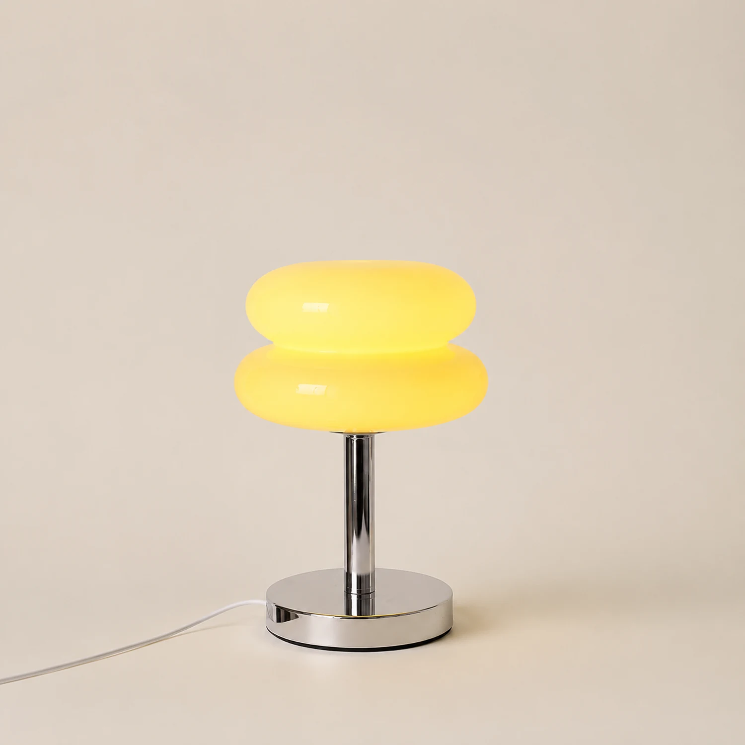 Morandi Modern Rund LED Tischlampe Weiß/Beige/Rosa Wohn/Schlafzimmer Metall&Glas 28CM Lang - Lumpaz