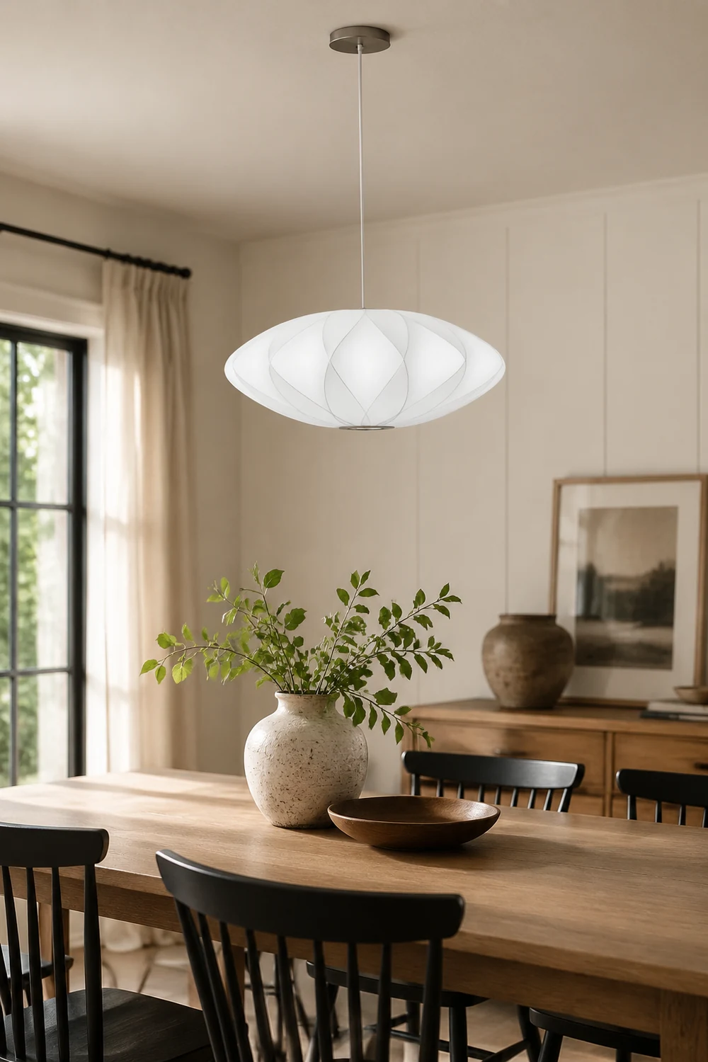 Nordic White Lantern Saucer Pendant Light For Living Room - Lumpaz
