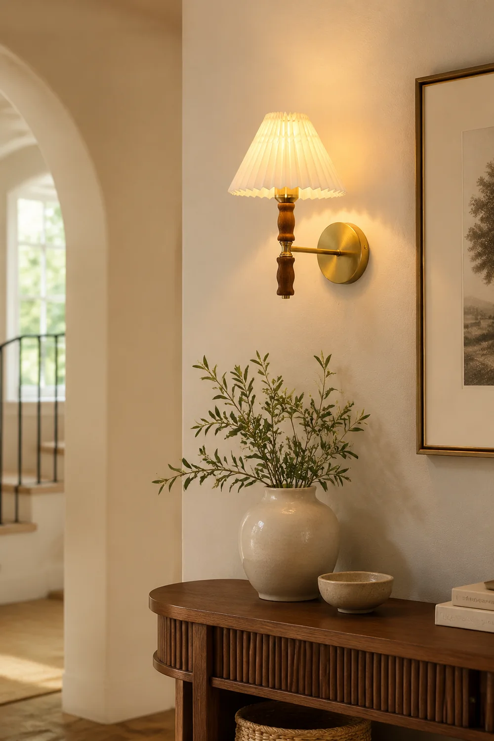 Pleated Walnut Wall Light - Lumpaz
