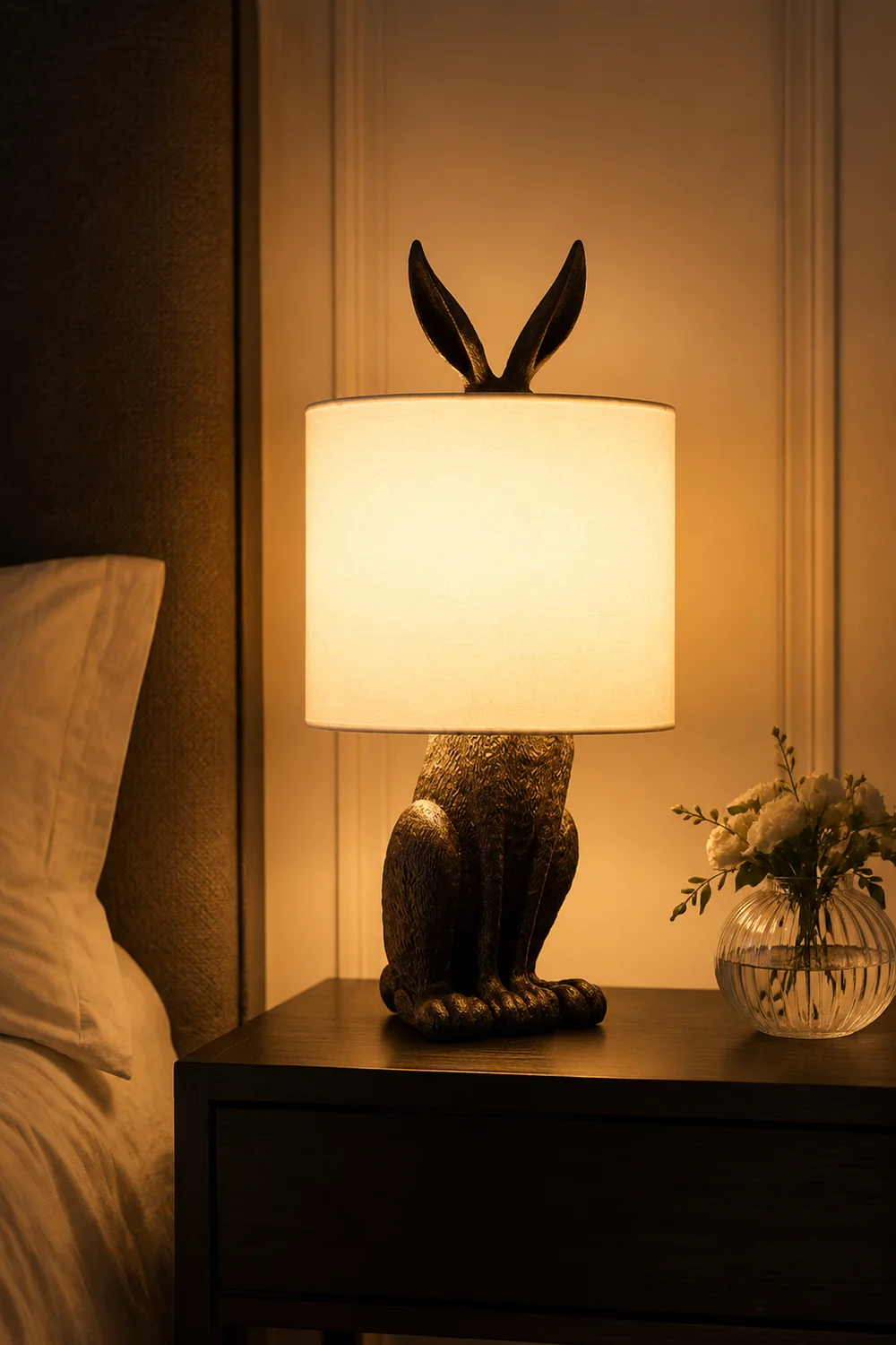 Alice Kaninchen Zylinder Tischlampe Metall, Schwarz/Weiß/Gold - Lumpaz