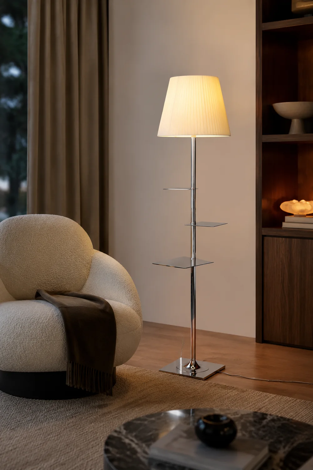 Chrome Prism Side Table Floor Lamp - Lumpaz