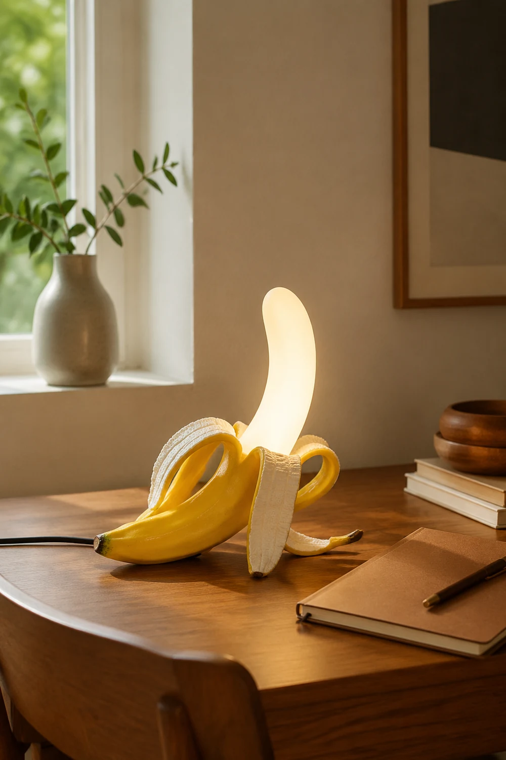 Celesta Creative Banana Resin/Glass Table Lamp, Yellow/Gold - Lumpaz