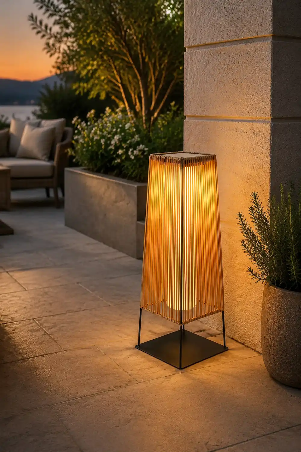Plastic Rattan Outdoor Post Light with Solar Panel - Lumpaz