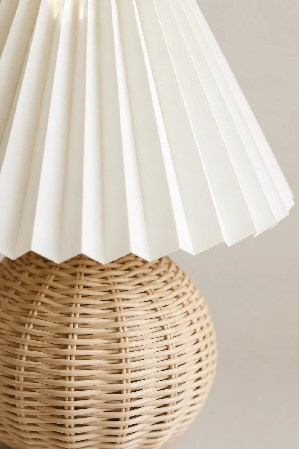 Ozawa Vintage Nachttischlampe, Creme/Beige/Weiß, Rattan/Holz/Keramik - Lumpaz